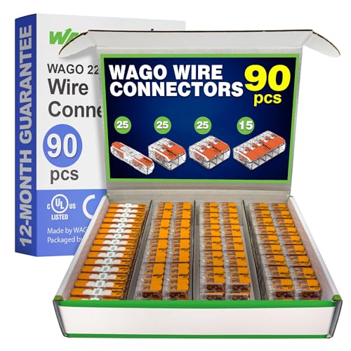 WAGO 221 Series 90 Stück kompakte Spleißdrahtverbinder, inkl. (25 x 221-2401), (25 x 221-412), (25 x 221-413), (15 x 221-415), WAGO Drahtverbinder, WAGO 221 Drahtmuttern, WAGO 221 Serie Inline