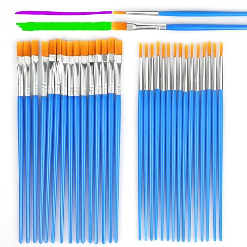 Halobios 30-teiliges Pinselset, 15 Flache und 15 runde Nylon Acrylfarben Pinsel für Erwachsene und Kinder, eignen Sich für Ölgemälde, Aquarell, Körpermalerei, Keramikmalerei und Künstlerbedarf.