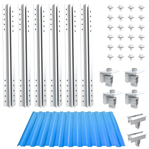 NuaSol PhotovoltaikTrapezblechdach Montageset | Befestigung, Halterung für 2 Module | T-Profil 40cm | Solarpanel Halterung mit Endklemme & Mittelklemme & Schrauben für 30 &35 mm Solarmodule geeignet