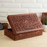Ajuny Handgefertigter Dekorativer antiker Holz Andenken Schmuck Organizer handgefertigt vielseitig einsetzbar mit aufwendigen Blumenschnitzereien Schmuck Andenken Aufbewahrungsbox Uhrenbox 10x6 Zoll