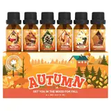 SNOWSEN Herbst Ätherische Öle Set, 6 x 10 ml Aromatherapie Ätherische Öle für Diffuser, Duftöl Geschenkset, Diffuser Öl, Seifenduftöl - Apfelgewürz, Kürbiskuchen, Kiefer, Zimt, Vanille, Snickerdoodle