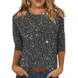 Glitzer Body Gold Damen Goldene Jacke Damen Pailletten Jacket Damen Glitzer Shorts Damen Pailletten Party-Shirt Silber-GläNzend Glitzer Cardigan Glamour Outfit Damen Schwarz L