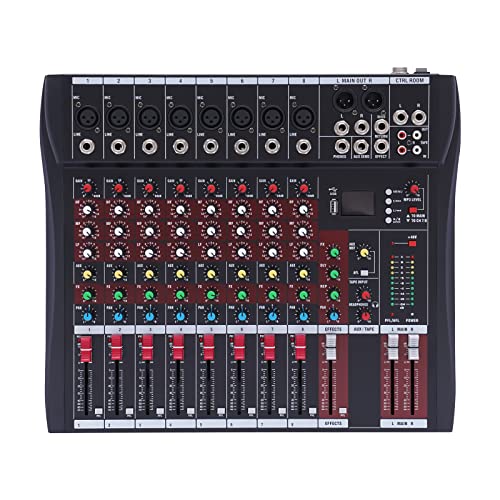 HOARLICN Mischpult, Dj Controller Audio Mixer 18wmischpult Bluetooth Mischpult Mit Verstärker Powermixer Mit Lcd-Anzeige Drei-Band-Equalizer Usb-Steckplatz Fur Musikbars (Anzahl von Kanälen 8)