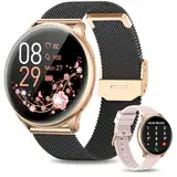 RUXINGX Smartwatch Damen mit Telefonfunktion, 1,32 Zoll HD Voll Touchscreen, IP68 Fitness Tracker mit SpO2 Pulsuhr Menstruationszyklus Schlafmonitor Schrittzähler Kalorien iOS Android Schwarz Gold