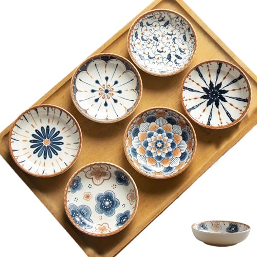 NIDONE 6pcs/Set japanische Schalen 4x1in mit Keramikverdickung japanischer Teller hitzebeständiger japanisches Gericht für Müsli, Suppe, Haferflocken, Saucen Geschenk, japanische Teller