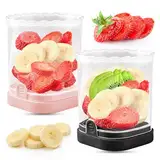 Obstschneiderbecher | Erdbeerschneider | Bananenschneider | Traubenschneider | Eierschneider | Abnehmbarer Obstschneider mit Druckplatte | Kreativer Erdbeerschneider Küchenhelfer (Schwarz + Rosa)