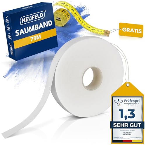 NEUFELD® Saumband zum Aufbügeln 75m (inkl. Anleitung) I Bügelband zum Kürzen für Vorhänge I Gardinen kürzen ohne Nähen I Bügelkleber für Textilien I Gardinen kürzen ohne Nähen