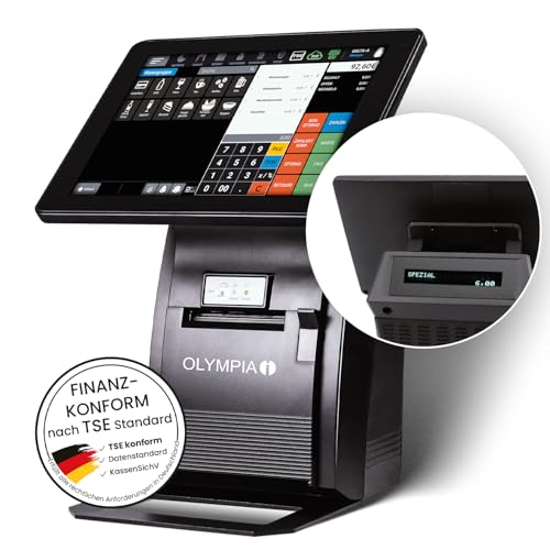 Olympia T210 Kasse für Gastronomie & Handel | Elektronisches Kassensystem mit Touchdisplay | 10 Zoll Touchscreen Monitor | Registrierkasse TSE | Thermodrucker & LCD-Anzeige | Bondrucker (T210)