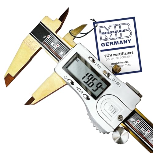 MIB Digitaler Messschieber mit Absolut-System & TiN-Beschichtung DIN 862 150mm | Präzisionsmessgerät | 4-fach Messung | Kalibrierung | Digitalwerkzeug Set mit 3V Batterie & Kunststoffbox