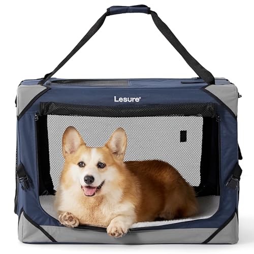 Lesure Hundebox Faltbar, Transportbox Hund, Stabile Transportbox mit Tragegriffen 61 x 40 x 40 cm, Klein & Groß Hundebox Faltbar, Atmungsaktiv Tragbar Transportabel, Oxford-Gewebe, Navy blau