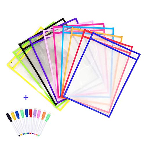 Dry Erase Taschen, 10 Stück Wiederverwendbare Trocken Abwischbare Taschen,Arbeit Erase Schreibwaren Lieferungen für Büro und Schule,35.5×25.5 cm