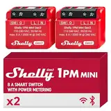 Shelly 1PM Mini Gen3 | WLAN & Bluetooth Smart Relais Schalter, 1 Kanal 8A mit Strommessung | Unterputz Lichtschalter | Alexa und Google Home | iOS-Android-App | Kein Hub erforderlich (2er-Pack)