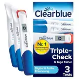 Clearblue Schwangerschaftstest Ultra Frühtest Kombipack Triple-Check, 3 Tests (1 digital 10mIU/ml, 2 visuell 10mIU/ml), Pregnancy Test / Frühschwangerschaftstest, Ergebnisse 6 Tage früher