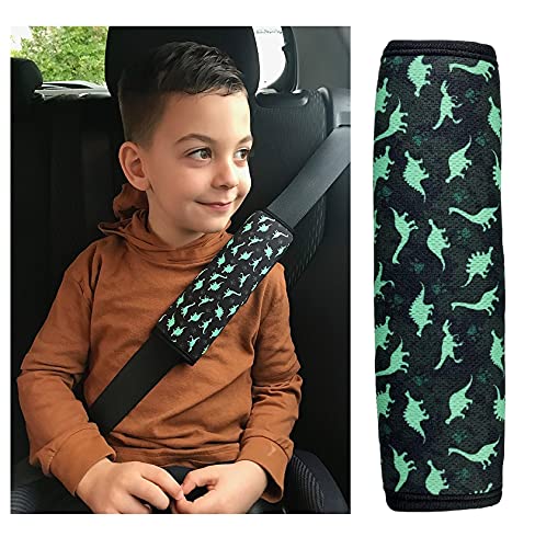 HECKBO 1x Kinder Auto Gurtpolster Gurtschutz mit Dinosaurier Dino Motiv - Sicherheitsgurt Polster für Kinder und Babys- Ideal für jeden Gurt Autositzerhöhungen Kinder Fahrradanhänger Flugzeug