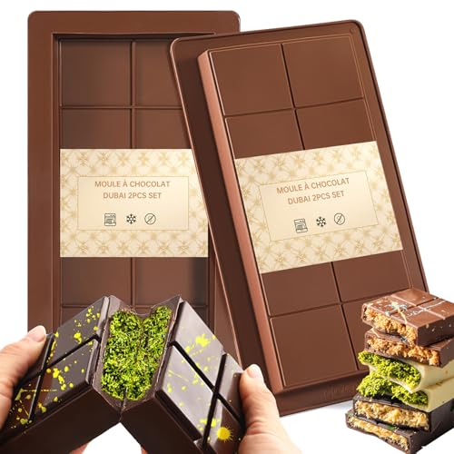 AECIASO Schokoladenform Silikon Tief, 2 Stück Schokoladentafel Form, Dubai Schokolade Form, Extra Tiefe Silikonform für Pistazien-Schokoriegel, Pralinen und Süßigkeiten, BPA-frei
