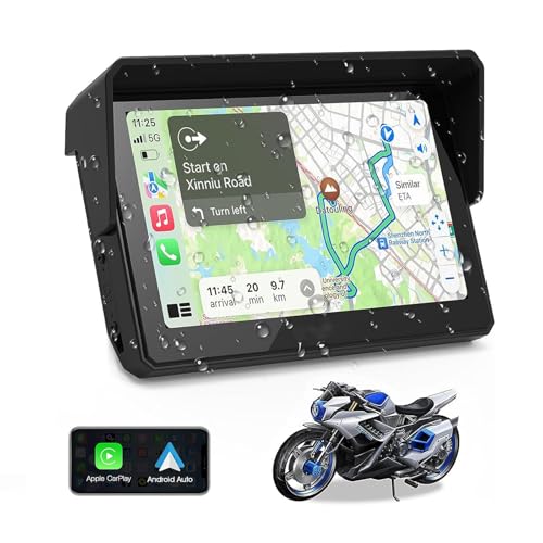 CARabc Apple CarPlay&Android Auto 5 Zoll Motorrad IPS Touchscreen, GPS Navigationsgerät/tragbares kabelloses/IPx7 wasserdichter Diebstahlschutz, Unterstützung für Siri/Google Assistant.