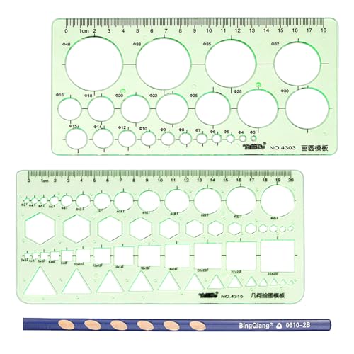 Zeichenschablone,Zeichnungen Schablonen,Zeichnungen Lineal,Kunststoff Mess Lineal,Schablonen Geometrische Formen,Zeichnung Schablone Ruler,Mehrrunde lochschablone,2 Stück