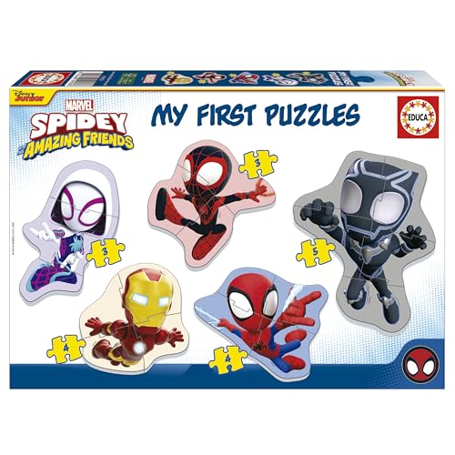 Educa - Set von 5 progressiven Puzzlen von 3 bis 5 Teilen, um das erste Puzzle von Spidey mit unterschiedlichen Schwierigkeitsgraden zu Lernen. Empfohlen für 24 Monate (19952)