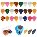 Yuanchu 24pcs Plektren Gitarre, Plektrum mit 0.46/0.71/0.96mm Verschiedene Dicke Zelluloid Gitarren Plektrum mit Plektrumhalter Organizerbox Bunte Guitar Picks für Akustikgitarre E-Guitar Ukulele Bass