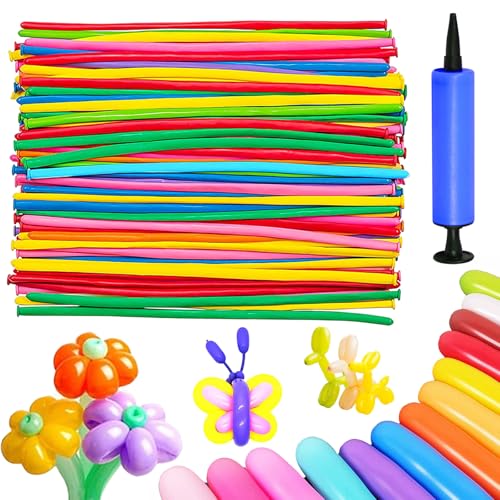 Modellier Luftballon, 200 Stück Gemischte Farbe Lange Verdrehen Ballons Modellierballons mit groß Luftpumpe für Kindergeburtstag Party Hochzeit Dekoratio
