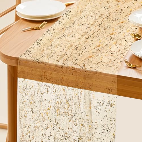 Tischläufer Gold 70 X 300 cm Tischläufer Organza Tischband halbtransparent Geburtstag Tischläufer Goldfolie Tischdeko für Hochzeiten oder Weihnachten