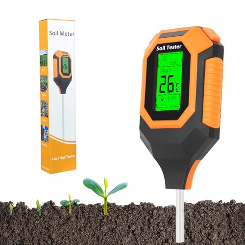 Caewous ph messgerät Erde, 4-in-1 Digital Plant bodenmessgerät with PH Value/Temperature/Feuchtigkeit/Licht für Gartenarbeit, Farm, Rasen, Landwirtschaft und Outdoor-Pflanzen