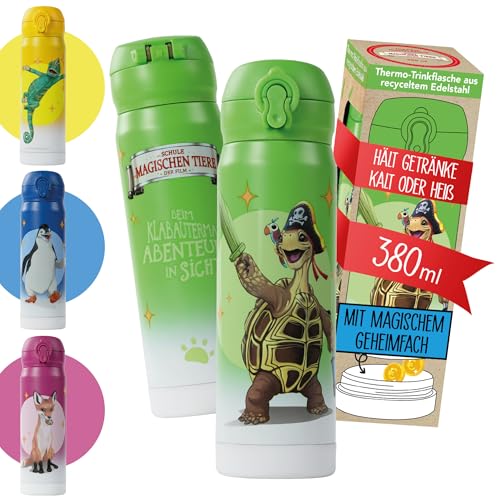 AWAVE Die Schule der Magischen Tiere Edelstahl Trinkflasche Kinder 380 ml Grün Henrietta Wasserflasche Kohlensäure geeignet Auslaufsicher Thermosflasche Einhandöffnung, für Schule Kindergarten Reisen