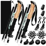 PQETBV Wanderstöcke Faltbar Damen und Herren, Nordic Walking Stöcke, Walking Stöcke Trekkingstöcke mit 6 Paar Gummipuffers für Trekking