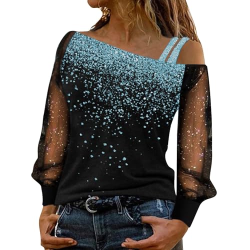 WKAYsIV Chiffon Bluse Damen Festlich Festliche Oberteile Damen Pailletten Glitzer Pailletten Oberteile Damen Damen Strickpullover(Bu2-B,S)