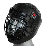 FOX-FIGHT Kopfschutz mit Metallgitterfront für Gesichtsschutz. Headguard aus echtem Leder mit Kopfdeckel. Boxhelm für Kampfsport, MMA, Boxen, Kickboxen & Sparring (schwarz, L/XL)