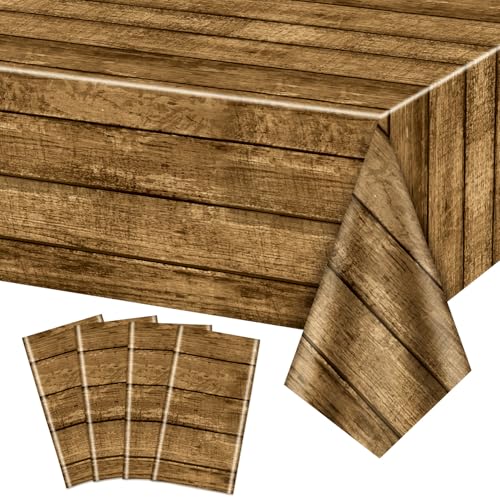 4 Pack Western Party Tischdecken, 220x137cm Western Party Tischdecke Wild West Holzhaus Scheunentür Tischdecken für Western Thematische Party Kinder Geburtstag Party Dekorationen
