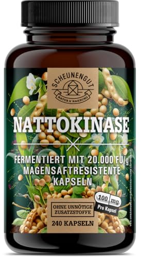 Nattokinase -240 Kapseln je 100mg (20.000 FU/g)- WICHTIG: Ohne Gentechnik, Magensaftresistente (Slow Release) Kapseln I Nattokinase Hochdosiert I Laborgeprüft -DE- SCHEUNENGUT®