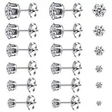 6 Paare Damen Silber Ohrstecker Ohrringe Set Diamant für Mädchen Herren Edelstahl Hypoallergen Ohrringe Cubic Zirkonia Brilliant Ohrringe Ohrstecker Schmuck Geschenk 3-8mm