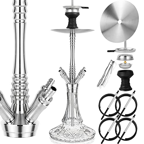 REANICE 68cm Edelstahl Shisha Set Komplett Reise Chisha Four Hole Hookah Tragbares Glas 4 anschlusse