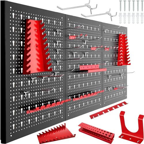 tectake® Werkzeug Lochwand aus Metall, 120 x 60 x 2 cm, Werkzeugwand Lochplatte, inkl. Werkzeughalter Set Haken und Halterungen, Wandregal Regalsystem für Werkbank, Garage, Werkstatteinrichtung