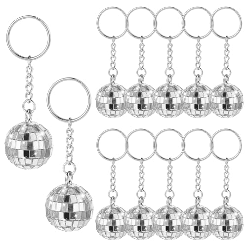 Lusofie 12 Stück Discokugel-Schlüsselanhänger Discokugel Deko Disco Ball Spiegelkugel Schlüssel Anhänger DIY Schlüsselbund1970er Jahre Partygeschenke Set für Halloween Weihnachten Party Hochzeit Home