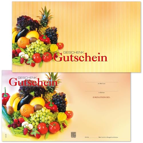GESCHENKGUTSCHEINcom. 10 Formulare zum Erstellen eigener Geschenkgutscheine für Obsthändler Gemüsehändler Geschäfte Handel. OG1201-10-V1