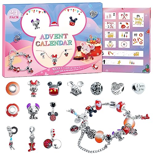 Schmuck Adventskalender 2024, MiQi Weihnachten Adventskalender Mädchen Kinder 24 Tage Weihnachtskalender Charm Armband Kit Weihnachtscountdown Geburtstagsgeschenke Überraschungsgeschenk