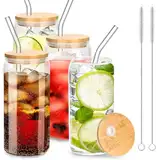 Longdrinkgläser Cocktailgläser mit Deckel und Strohhalm, Trinkgläser in Dosenform 590ml/20oz, Beer can Glas dosenform, Glasbecher Trinkglas für Iced Coffee, Bier, Smoothies, Cocktail, Soda (4pcs)