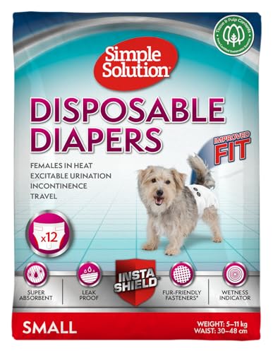 Simple Solution Einweg-Hundewindeln für Hündinnen, super saugfähig und auslaufsicher mit Nässeindikator für erregbares Urinieren, Inkontinenz oder läufige Hündinnen - 12er Pack