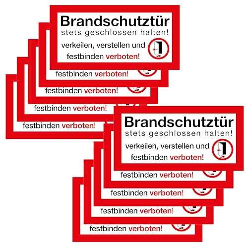 Clever Pool 10 Aufkleber Brandschutztür – 21x10,5 cm – stets geschlossen halten verkeilen verstellen verboten – Warnhinweis Feuerschutzabschluss, Verbotszeichen Sicherheitszeichen