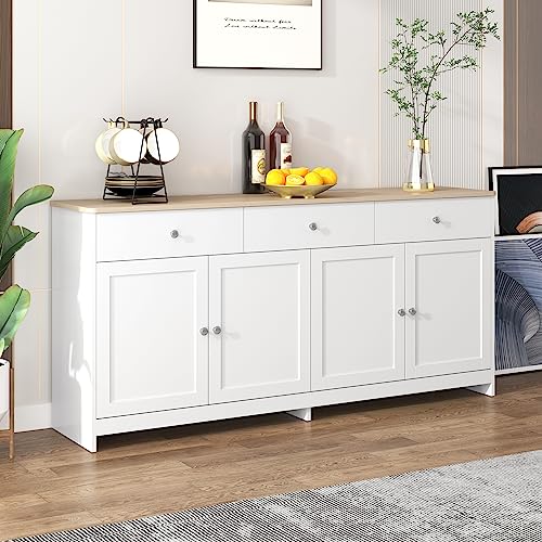 LATICO Sideboard Weiss, Sideboard Kommode, kommode mit schubladen, Sideboard Wohnzimmer, esszimmer Sideboard, Sideboard küche mit viel Stauraum für Ihren Wohnbereich -160x37x75 cm Weiß