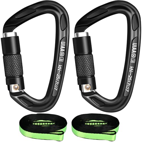 NathrBTV Karabiner Klettern Kletterausrüstung Zwei UIAA Zertifizierte 25KN Selbstsichernde Karabiner + 22KN Nylonseil Kletterkarabiner für Bergsteigen Klettern Notfallausrüstung Wandern