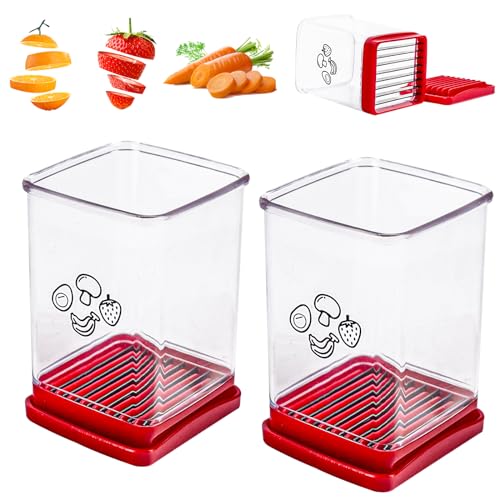 2 Stück Obstschneider, Gemüseschneider, Erdbeerschneider, Multifunktional Tassenschneider, Speed Obstschneider Edelstahl, Schneidfang, Küchenschneider für Erdbeere Banane Ei Gemüse Schnell Salat