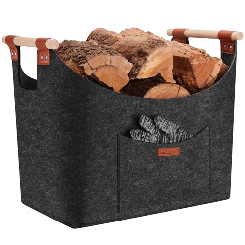 XXL Holzkorb für Kaminholz, Brennholzkorb aus Extradickem Filz,Kaminholzkorb für Feuer Kamin Brennholz, Groß Feuerholzkorb für Holz, Zeitung oder Brennholz