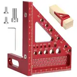 POFIBO Zimmermannswinkel Winkelmesser Anschlagwinkel - 22,5-90 Grad Aluminiumlegierung 3D-Gehrungswinkel, inkl. Tieflochmarker, für präzises Anreißen und Zeichnen, für Schreiner und Ingenieure, Rot