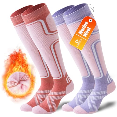 Cirorld 2 Paar Skisocken aus Merinowolle für Damen Herren, Wärmende Wolle Thermosocken Dicke Wintersocken für Kaltes Wetter, Schnee, Skifahren, Snowboarden, Jagen, Wandern