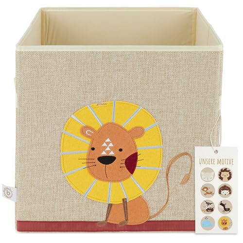 Bieco Aufbewahrungsbox Kinder | Löwen Motiv ca. 36L faltbar | Süße Spielzeug Kiste für Kallax Regal | Aufbewahrungsbox 33x33x33 | Kallax Boxen für Spielzeug Aufbewahrung | Storage Box Kallax