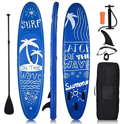 COSTWAY Aufblasbares SUP Board, Stand up Board, Stand up Paddling Board, Paddelboard, inkl. Rucksack, Pumpe, Sicherheitsleine, Reparaturset, Paddel und Center Finne (Navy, 297 x 75 x 16 cm)