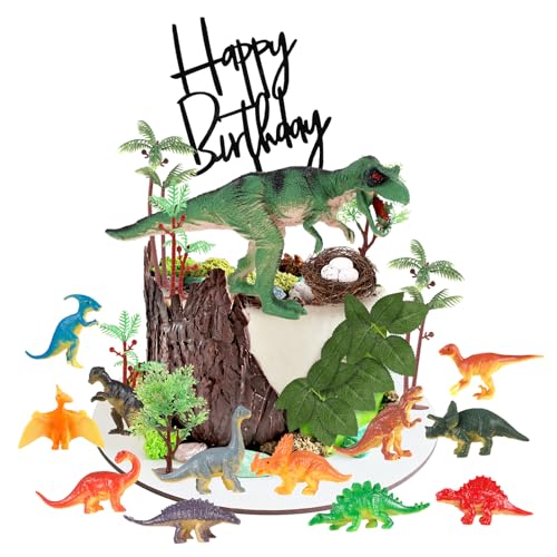 Yamitora 30 Stück Kuchendeko Dinosaurier Set,Dinosaurier Deko Torte,Dino Geburtstag Deko,Dino Tortendeko,Dschungel Tortendeko Junge,Cake Topper Tyrannosaurus Rex für Junge Geburtstag Party